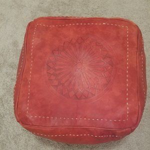 Morrocan Red Leather Ottoman / Footstool